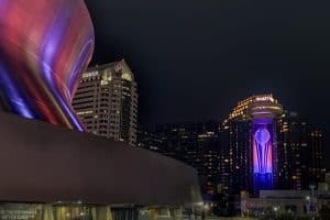 Building wrap of the College Football National Championship  trophy installed on the Hyatt