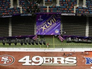 Seat kill banner inside the Mercedes-Benz Superdome for Super Bowl XLVII  (AP Photo/Scott Boehm)