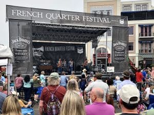 Mesh stage scrim, banners, and backdrop