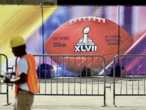 Fence mesh for Super Bowl XLVII (AP Photo/Patrick Semansky)