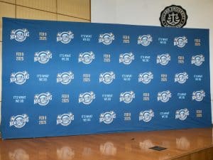 Step and Repeat banner/backdrop for the Super Bowl LIX Host Committee press event