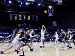 Troy during the Championship Game of the 2025 Sun Belt Conference Men’s Basketball Championships between Troy and Arkansas State at Pensacola Bay Center on March 10, 2025 in Pensacola, Florida. (Photograph by AJ Henderson / Sun Belt Conference)